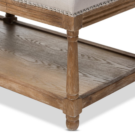 Baxton Studio Celeste Oak Beige Linen Upholstered Ottoman Bench 139-7607